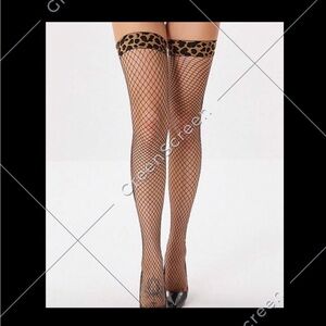 SHEIN Leopard Print Fishnet Thigh-High Stockings